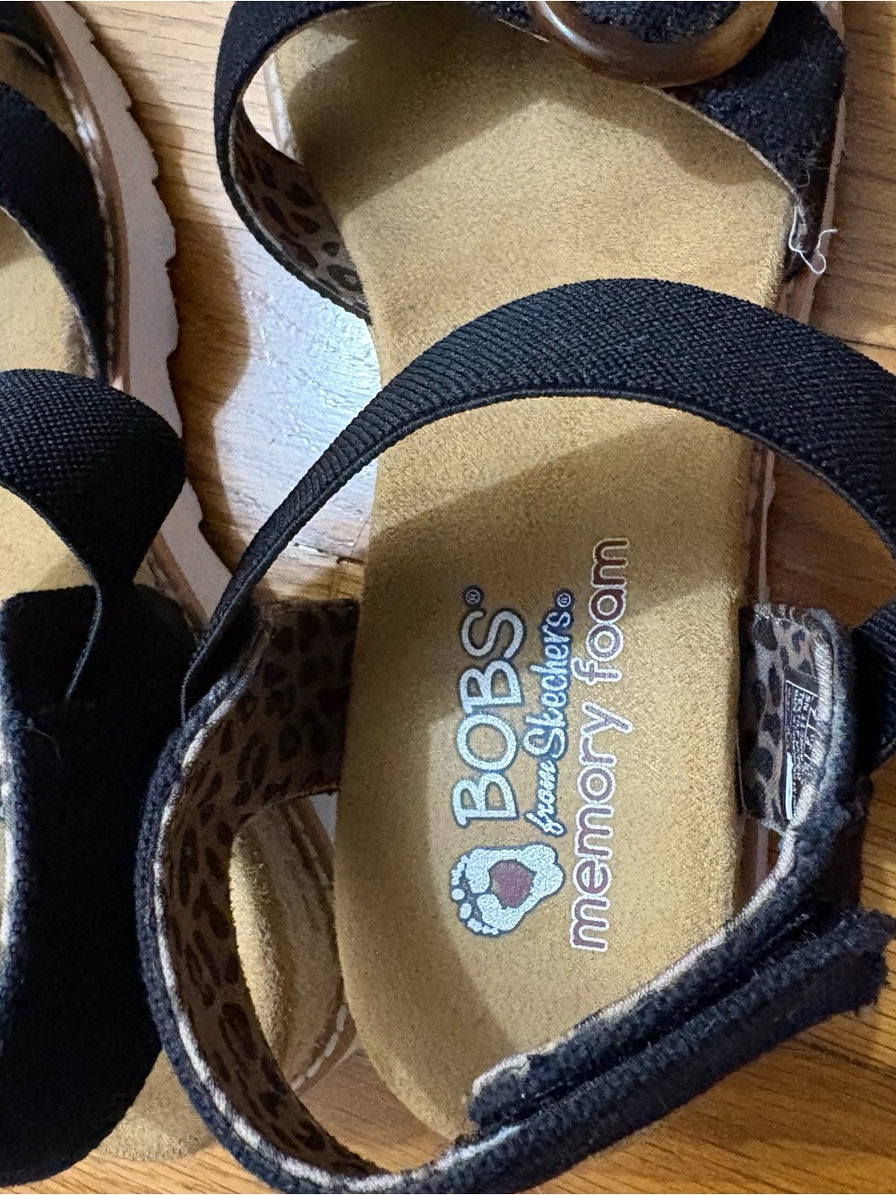 BOBS from Skechers Black and Tan Memory Foam Sandals
